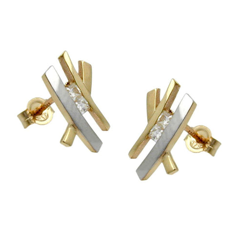 Stud Earrings Two Tone With Zirconias 9k Gold