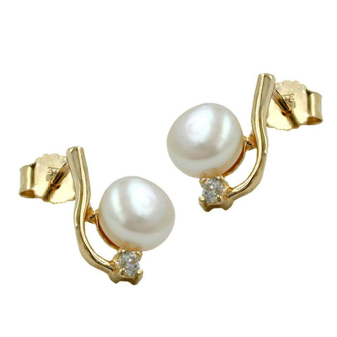 Earrings Pearl With Zirconia 9k Gold