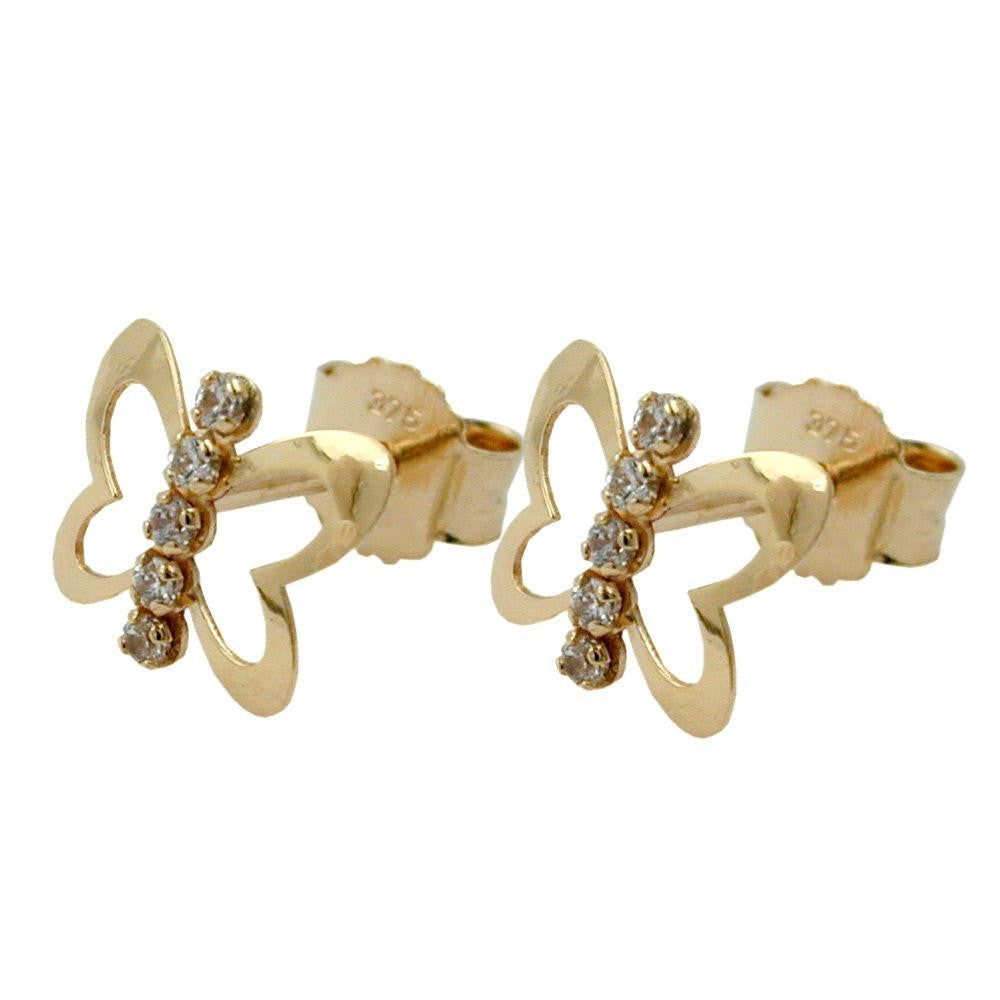 Earrings Butterfly Zirconia 9k Gold