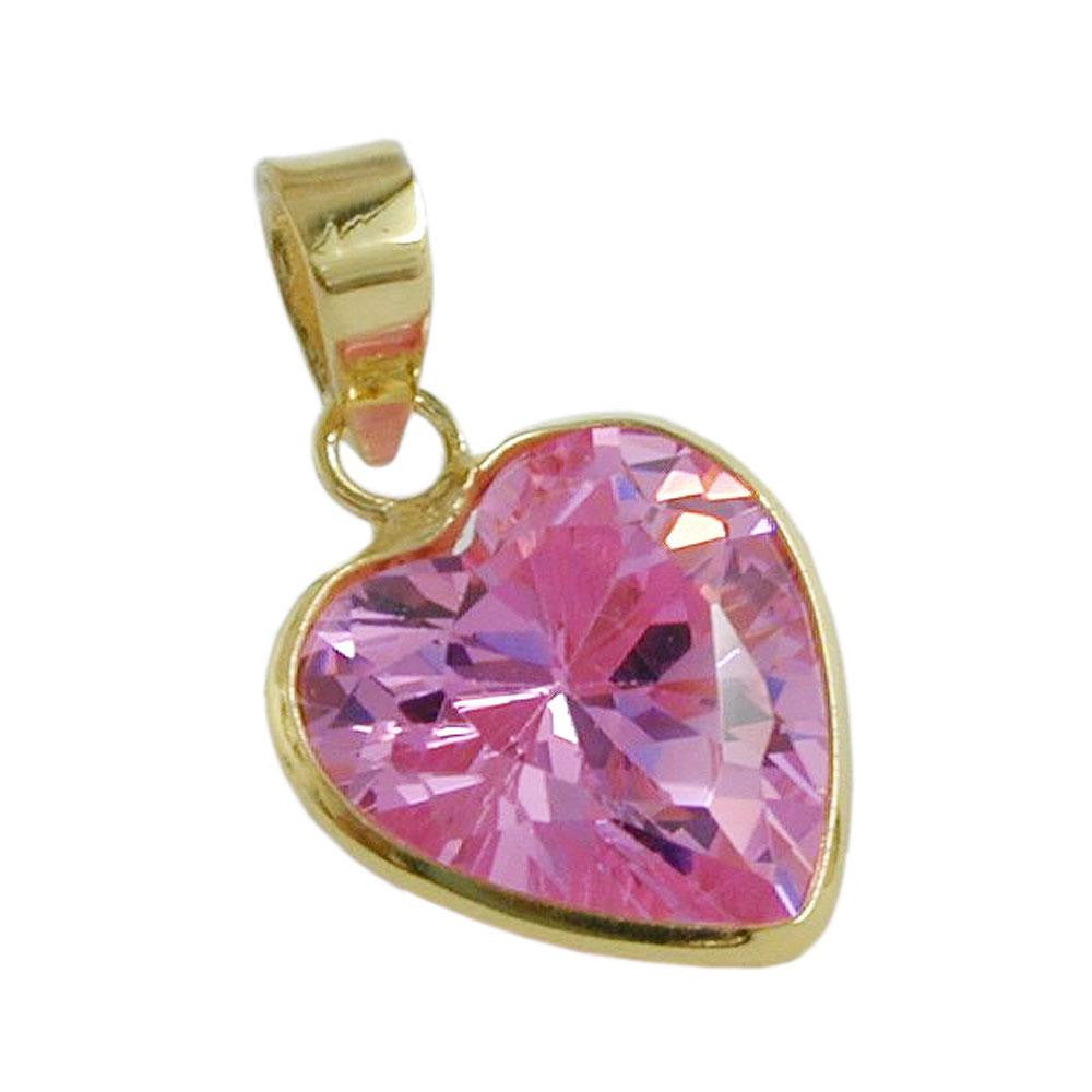 Pendant Zirconia Pink Heart 9k Gold