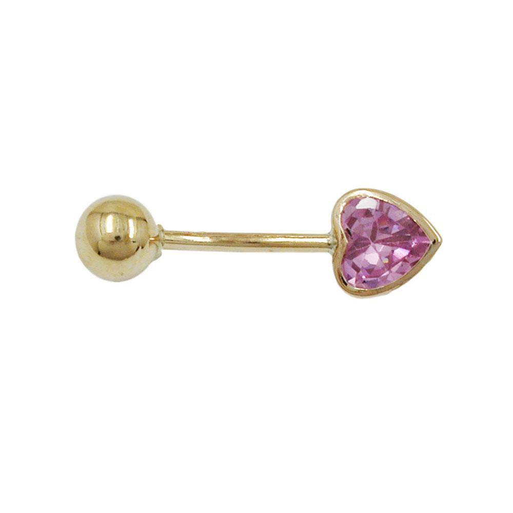 Navel-belly Bar Heart And Ball 14k Gold