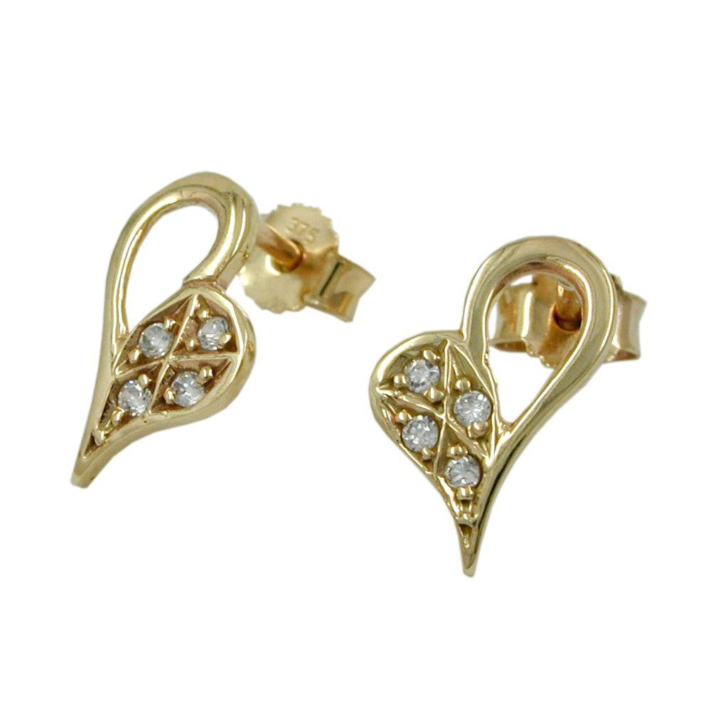 Earrings Heart-shaped Cz 9k Gold