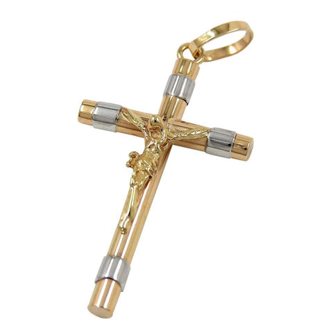 Pendant Crucifix 25mm Bi-coloured 9k Gold