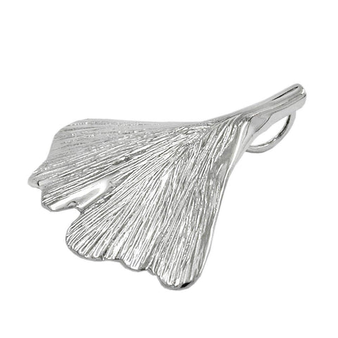 Pendant Ginkgo Leaf 25mm 9k White Gold