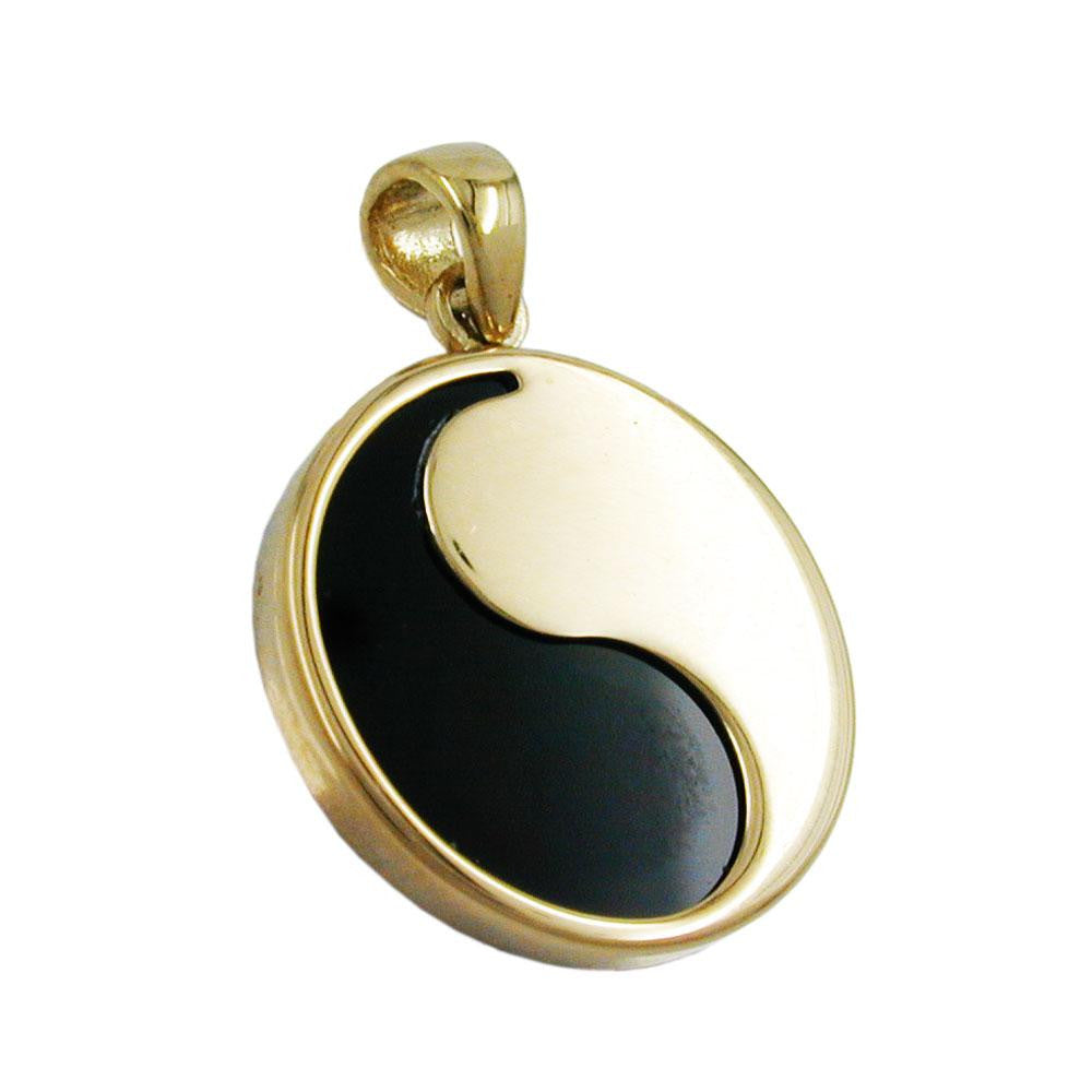 Pendant 15mm Yin-yang Onyx 9k Gold