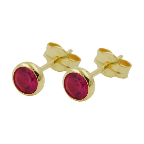 Stud Earrings Artificial Ruby 4mm 8k Gold