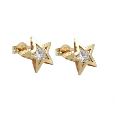 Earrings Star Cubic Zirconia 9k Gold