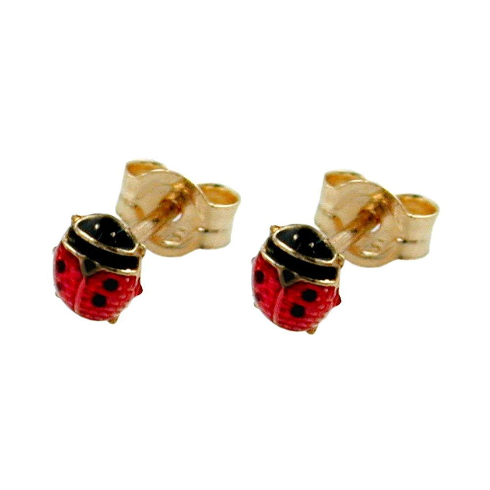 Earrings Ladybird Red-black 9k Gold