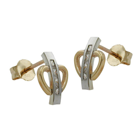 Stud Earrings Bi-coloured Zirconia 9k Gold