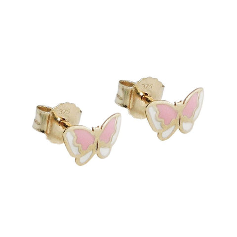 Stud Earrings Butterfly Pink- White 9k Gold