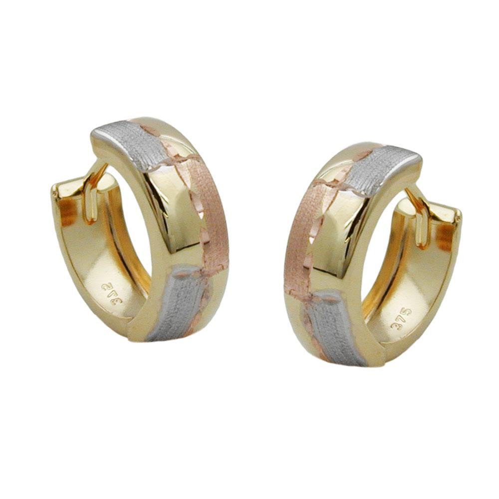 Hoop Earrings Diamond Cut Tri-colour 9k Gold