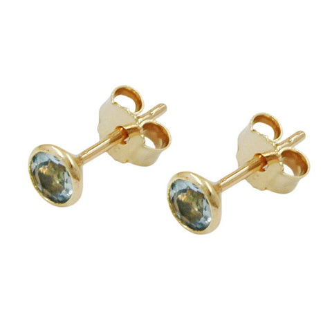 Stud Earrings Aqua 4mm 8k Gold