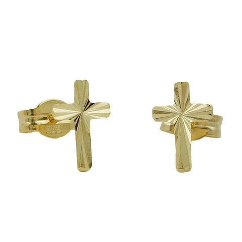 Stud Earrings Cross Polished 8k Gold