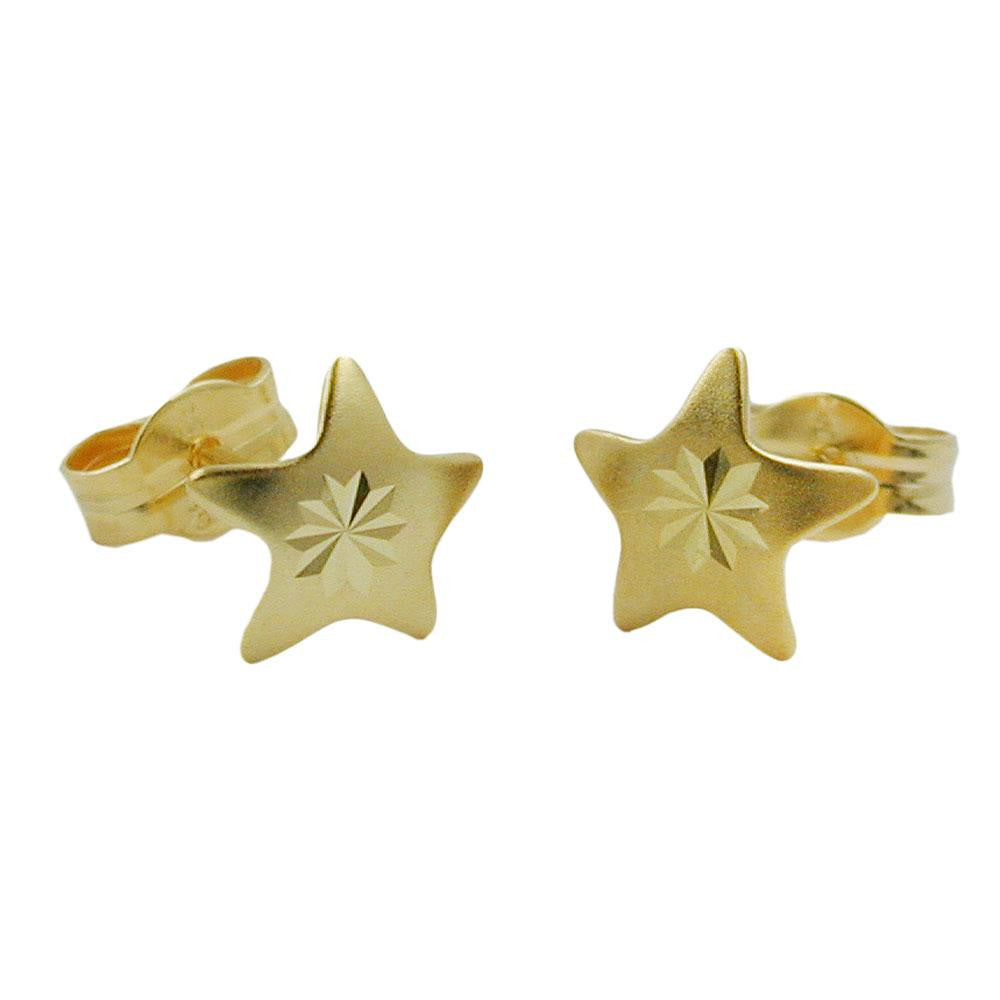 Stud Earrings Star Diamond Cut 8k Gold