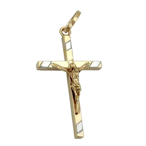 Pendant 22mm Crucifix Bi-coloured 9k Gold