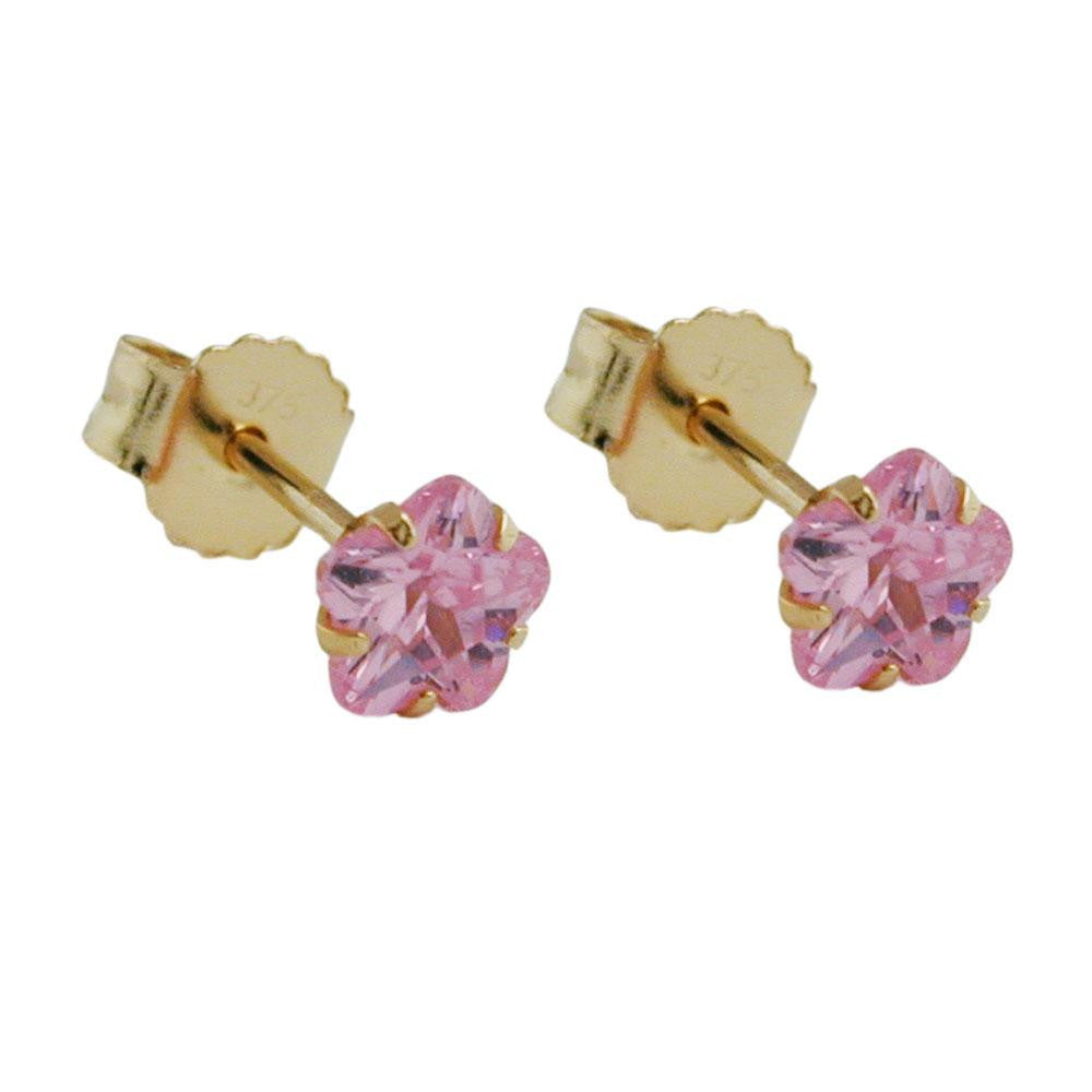 Stud Earrings Pink Zirconia 4mm 9k Gold