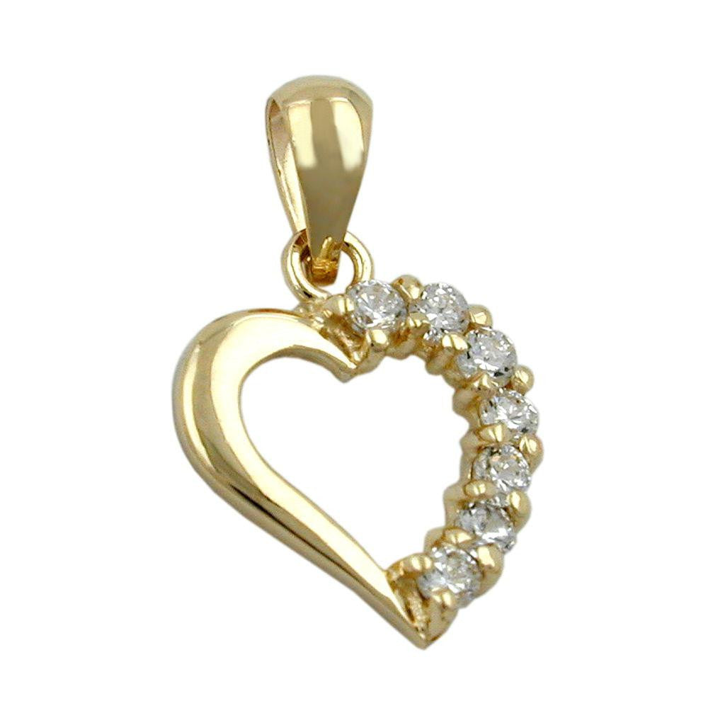 Pendant 14mm Heart With Zirconia 9k Gold