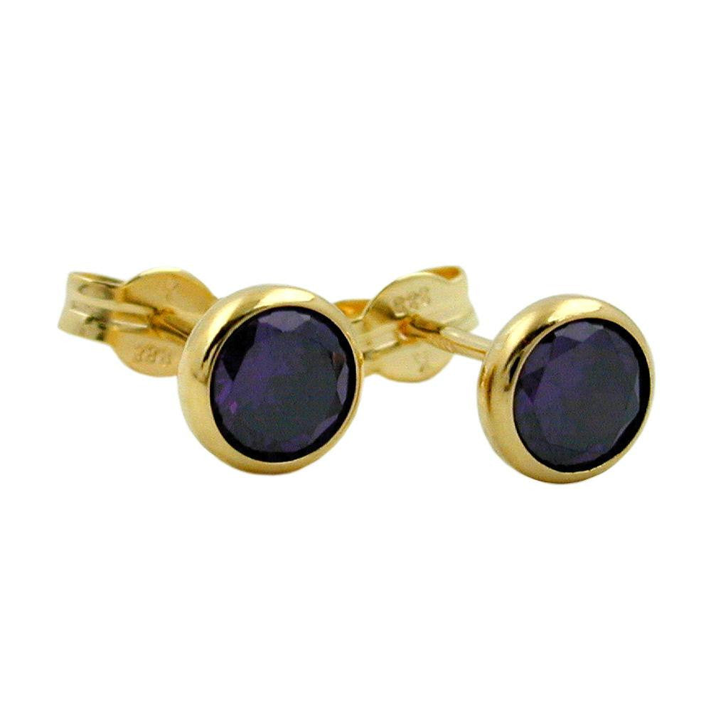 Stud Earrings Purple Zirconia 5mm 8k Gold