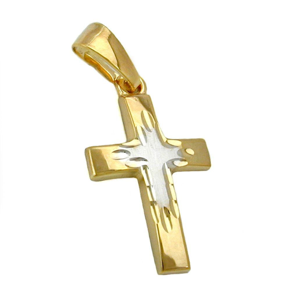 Pendant 23mm Bicolour Cross 9k Gold