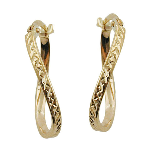 Hoop Earrings Twisted Diamond Cut 9k Gold