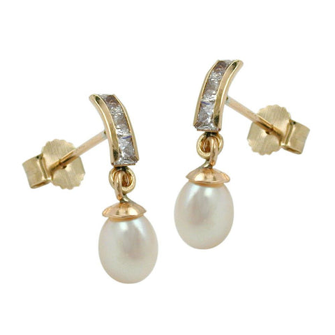 Earrings Studs Pearl-zirconia 9k Gold