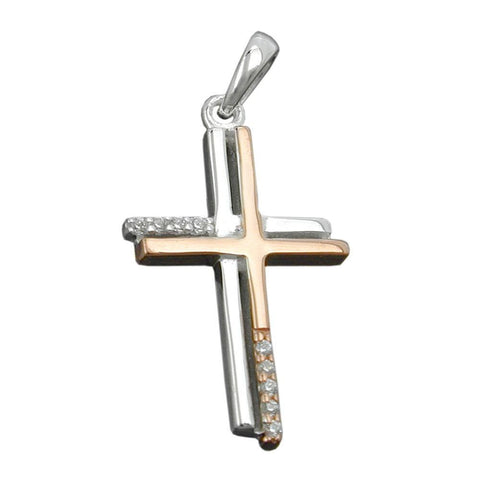 Pendant Cross Two Tone 9k White Gold