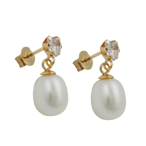 Earrings Studs Pearl-zirconia 9k Gold