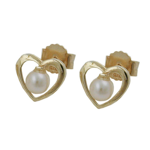 Earrings Studs Heart With Pearl 9k Gold