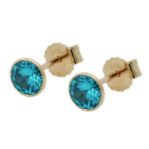 Earrings Zirconia Turquoise 4mm 9k Gold