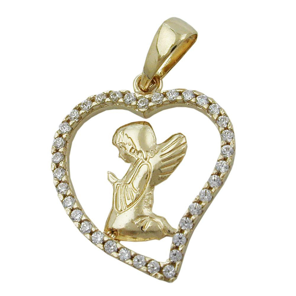 Pendant Praying Angel In Heart 9k Gold