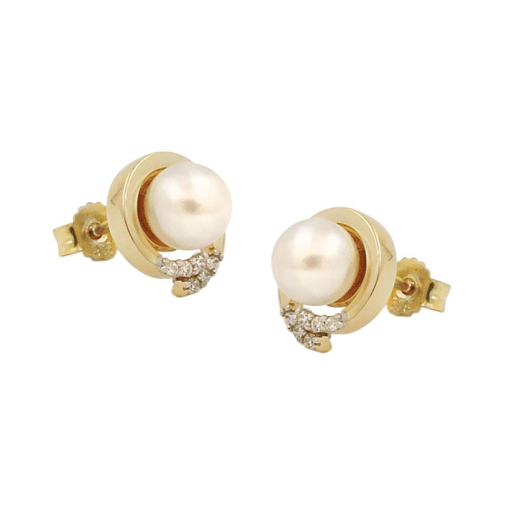 Earring Studs Pearl Zirconia 9k Gold