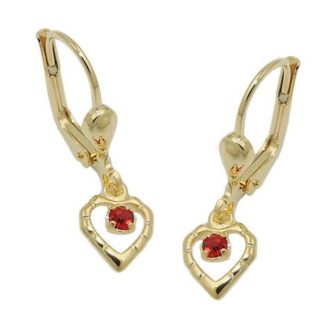 Leverback Earring Heart Red 8k Gold