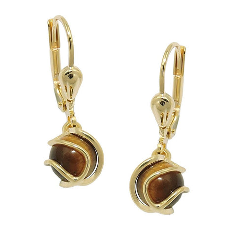 Leverback Earrings Tiger Eye 8k Gold