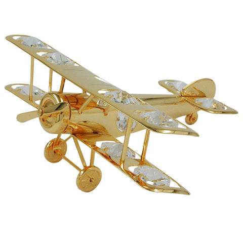 Aeroplane With Crystal Elements Gold Plated