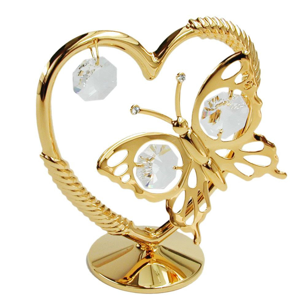 Heart With Butterfly With Crystal Elements