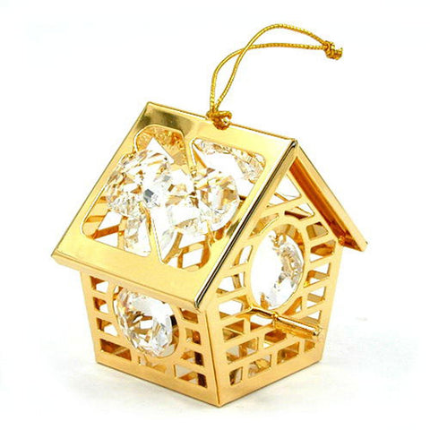 Bird House With Crystal Elements Gold Plated