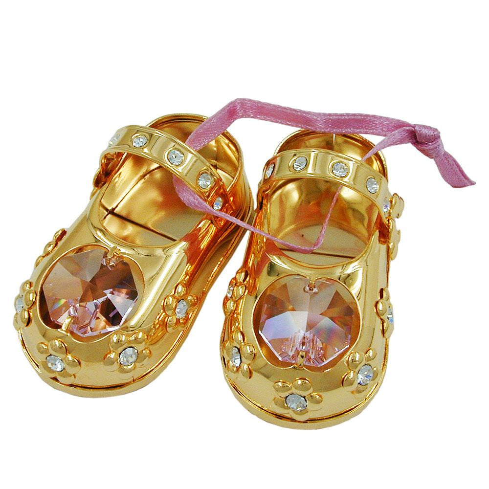 Babyshoes With Crystal Elements Pink Gold Plated