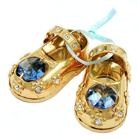 Babyshoes With Crystal Elements Blue Gold Plated