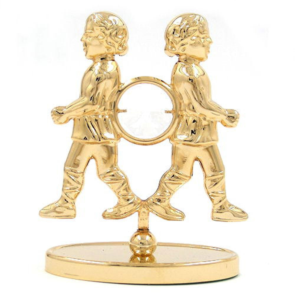 Zodiac Sign Gemini With Crystal Elements Gold Plated