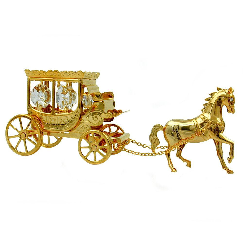 Horse An Carriage With Crystal Elements Gold Plated