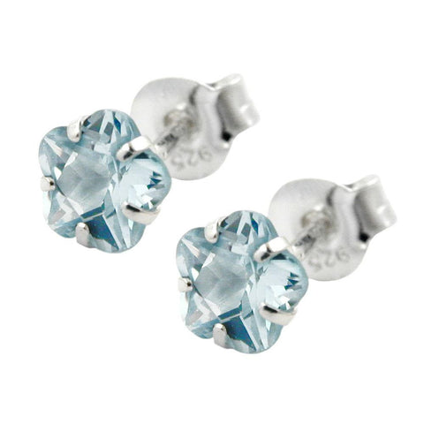 Stud Earrings Zirconia Aqua Blue Silver 925