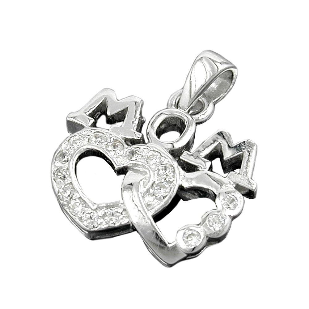 Pendant 'mom' Two Hearts Zirkonia Silver 925