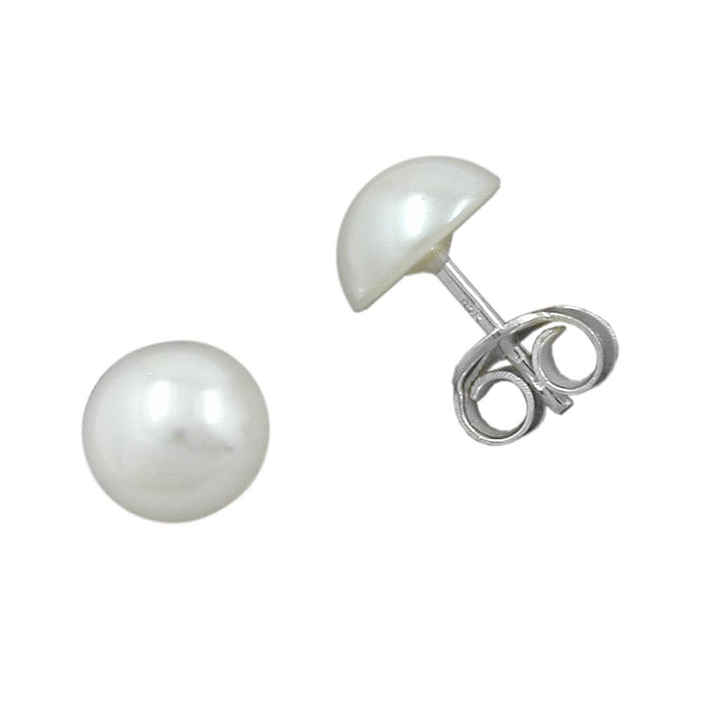 Ear Studs White Beads 8mm Silver 925