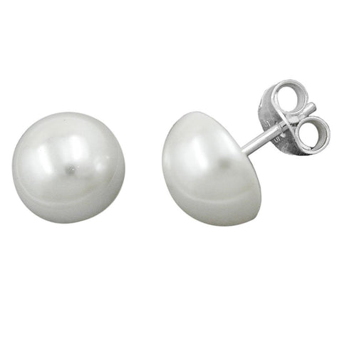 Ear Studs White Beads 10mm Silver 925