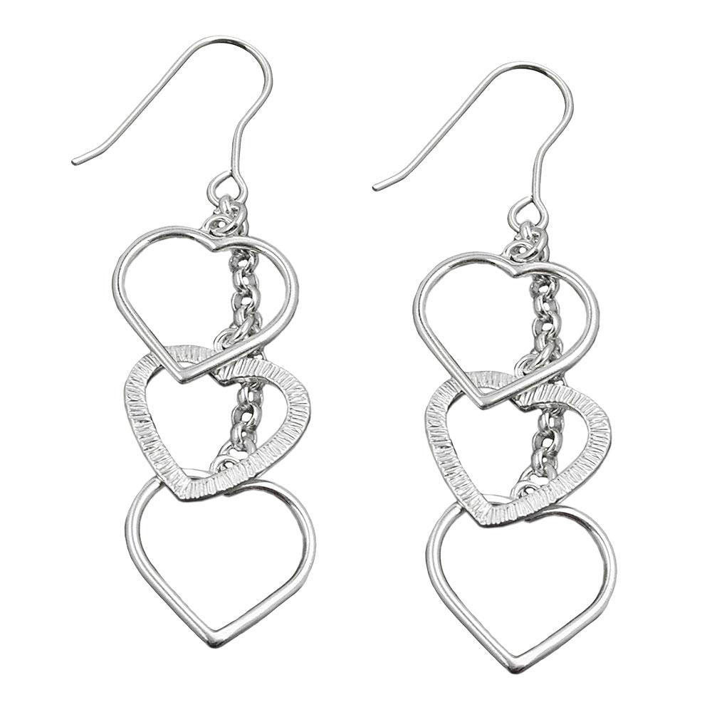Hook Earrings 3 Hearts Silver 925