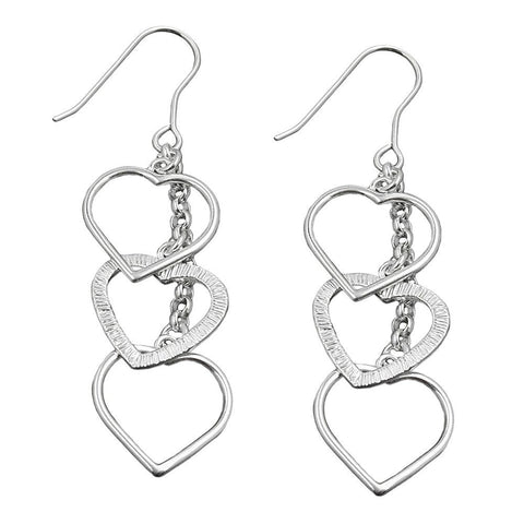 Hook Earrings 3 Hearts Silver 925