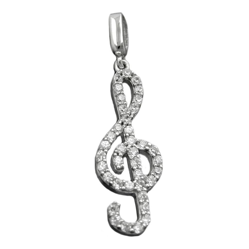 Pendant Clef With Zirconia Crystals Silver 925