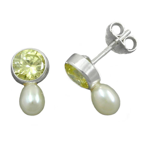 Earrings Zirconia Light-olive 925