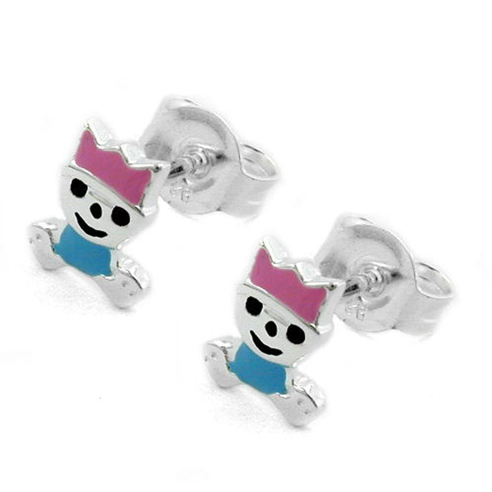 Stud Earrings Little King Pink- Blue Silver 925