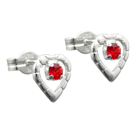 Earstuds Heart Red Silver 925